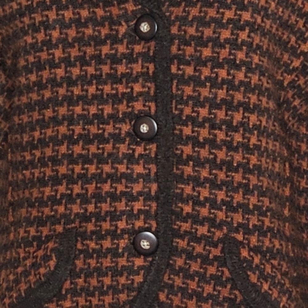 David Brooks Vintage Pumpkin Brown Houndstooth Lambswool Knit Sweater Blazer - Picture 6 of 15